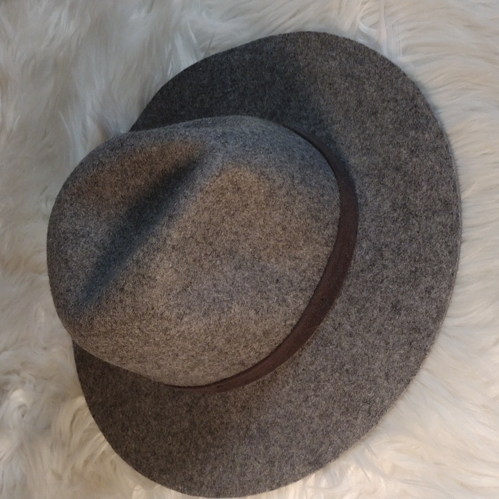 phenix 100% gray wool wide brim hat 100% leather trim OS unisex